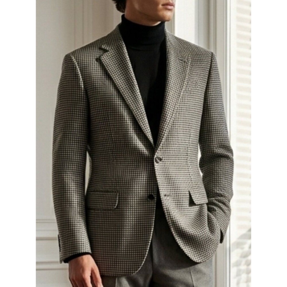 Vintage Brooks Brothers 100% Camel Hair Houndstooth Blazer - 41L - Made in USA